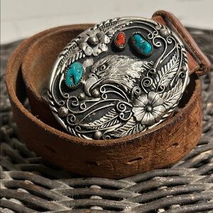 Vintage Silver and Turquoise Belt Buckle